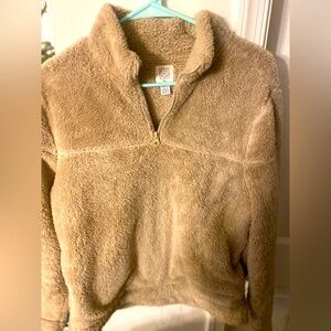 Core Life 1/4 Zip Beige Fleece Sweater Sweatshirt Women’s Size Small Faux Fur